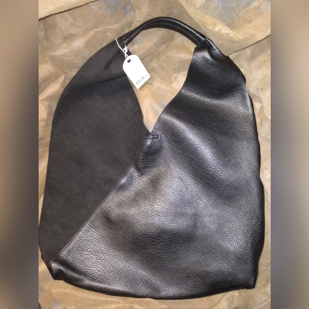 Hatley large black shoulder bag vegan leather NWT